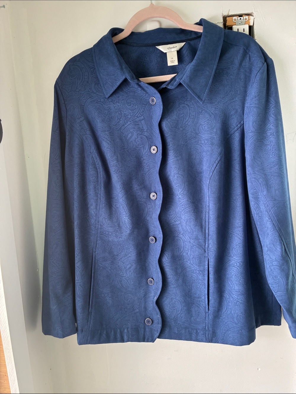 CJ Banks Blue Paisley-Jacquard Button Collared Blazer W/Pockets 2X Worn 1x